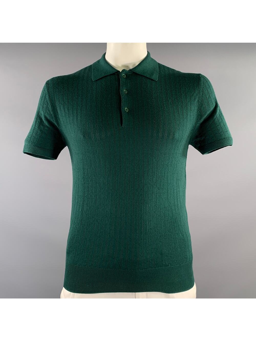 MR TURK Size L Green Ribbed Merino Wool Dagger Polo